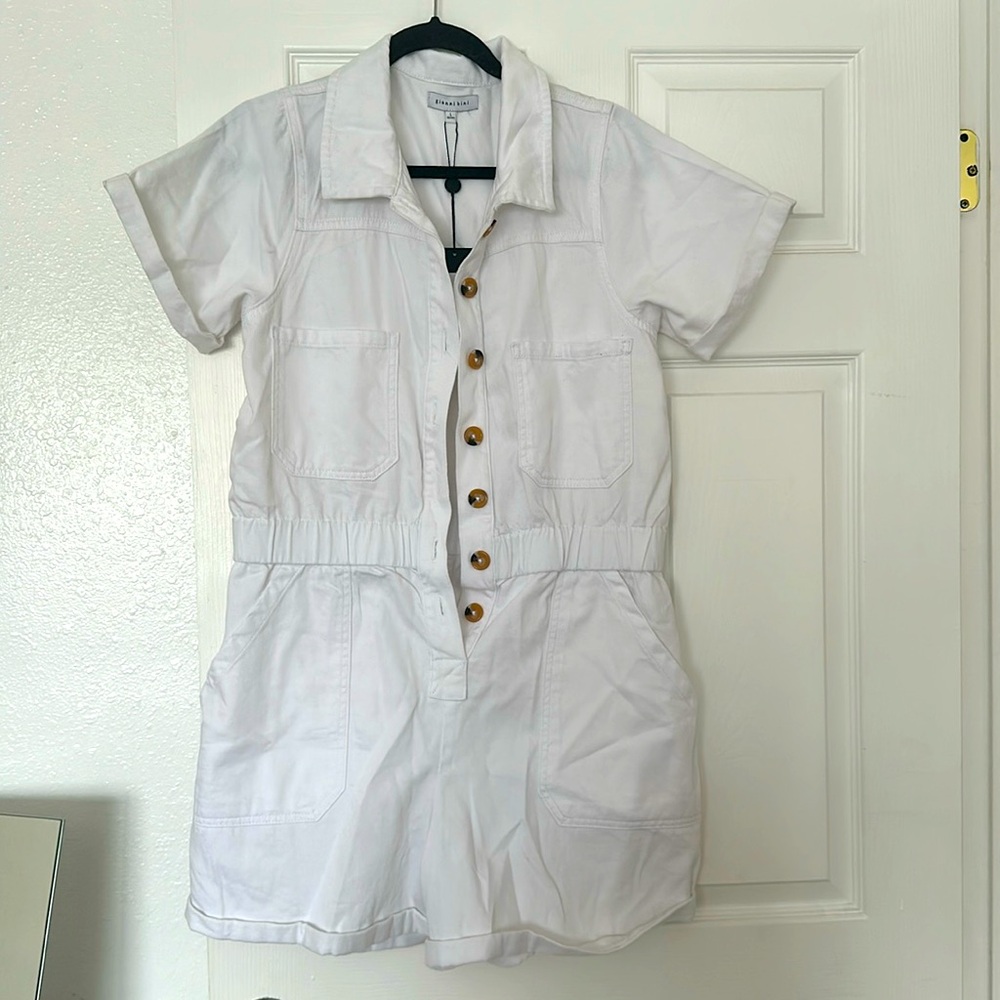 New with tags white cargo romper!